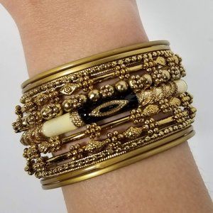 Black and Gold Enameled Bangle Set